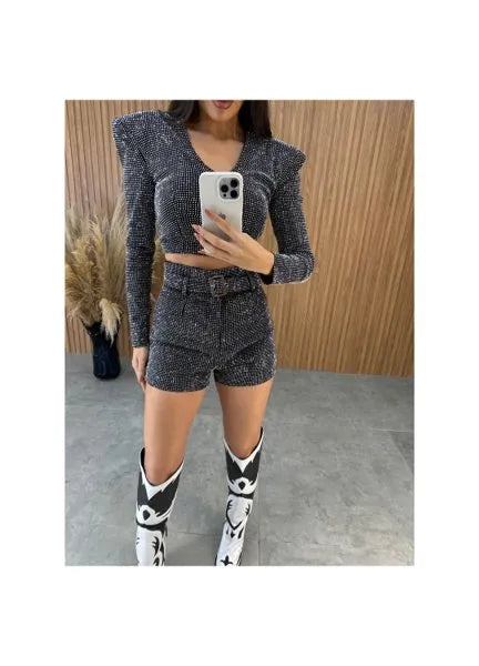 Short Pedrarias Super Luxo New Preto