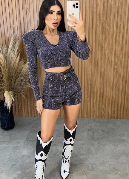 Short Pedrarias Super Luxo New Preto